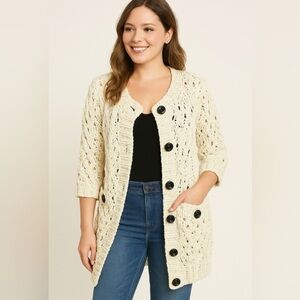 Boho Crochet Cardigan Sweater Open Knit Chunky Button Front Festival Layer